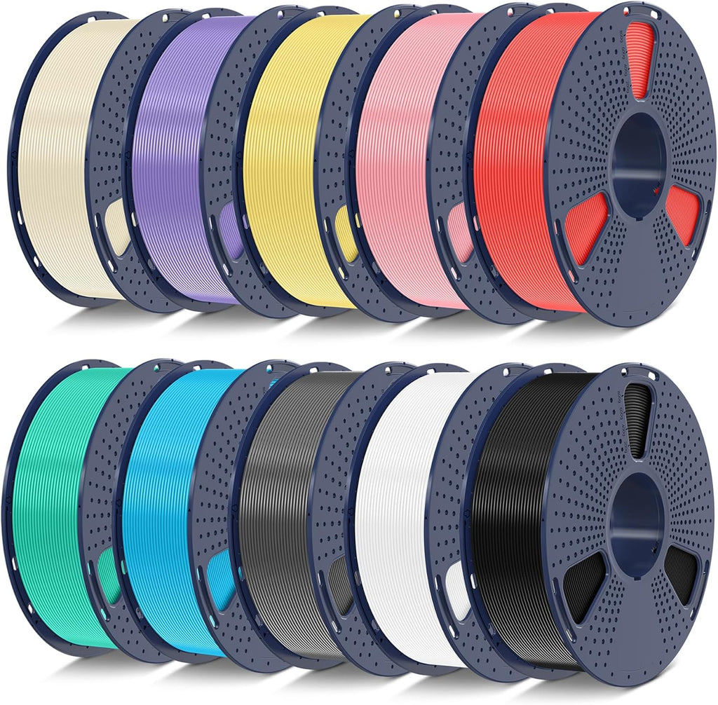 SUNLU 10KG High Speed PLA Meta Filament Bundle, PLA 3D Printer Filament Multicolor 1.75mm, 10kg Total, 1kg per Spool, Black+White+Grey+Blue+Green+Red+Yellow+Pink+Purple+Cream White