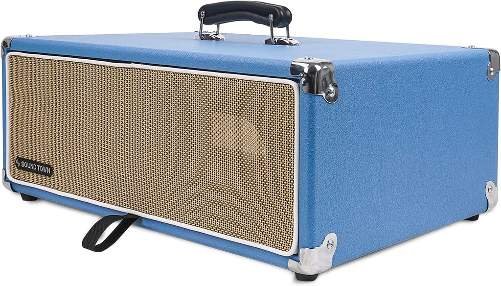 Sound Town Vintage 3U Amp Rack Case, 12.5' Depth with Rubber Feet, Dust Cover, Kickstand, Beau Blue (STVRC-3BL)