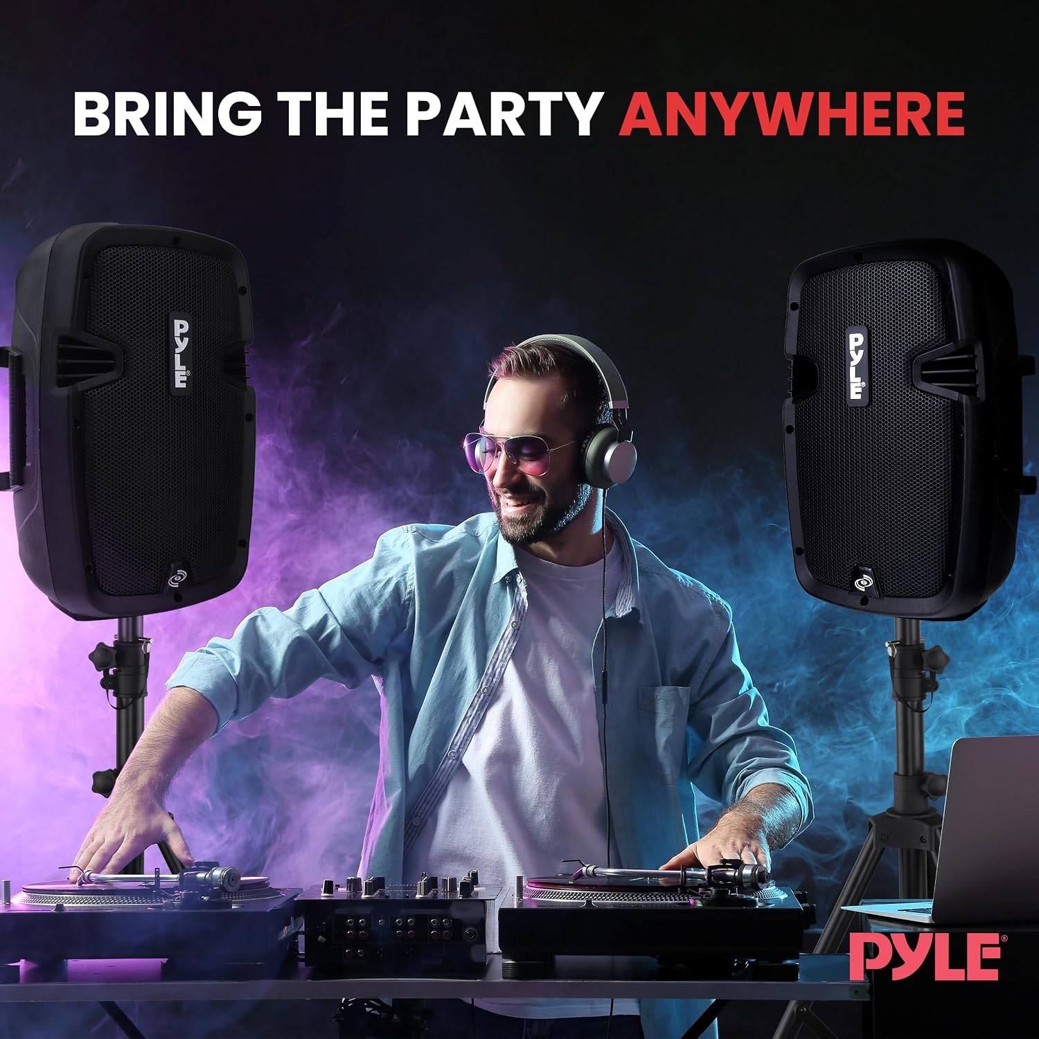 Pyle Active + Passive PA Systems - Dual 8inch 700 Watt Max Power Output Speaker with Microphone, Bluetooth Wireless Streaming, MP3/USB/SD/AUX Readers, Speaker Stands- Pyle PPHP849KT