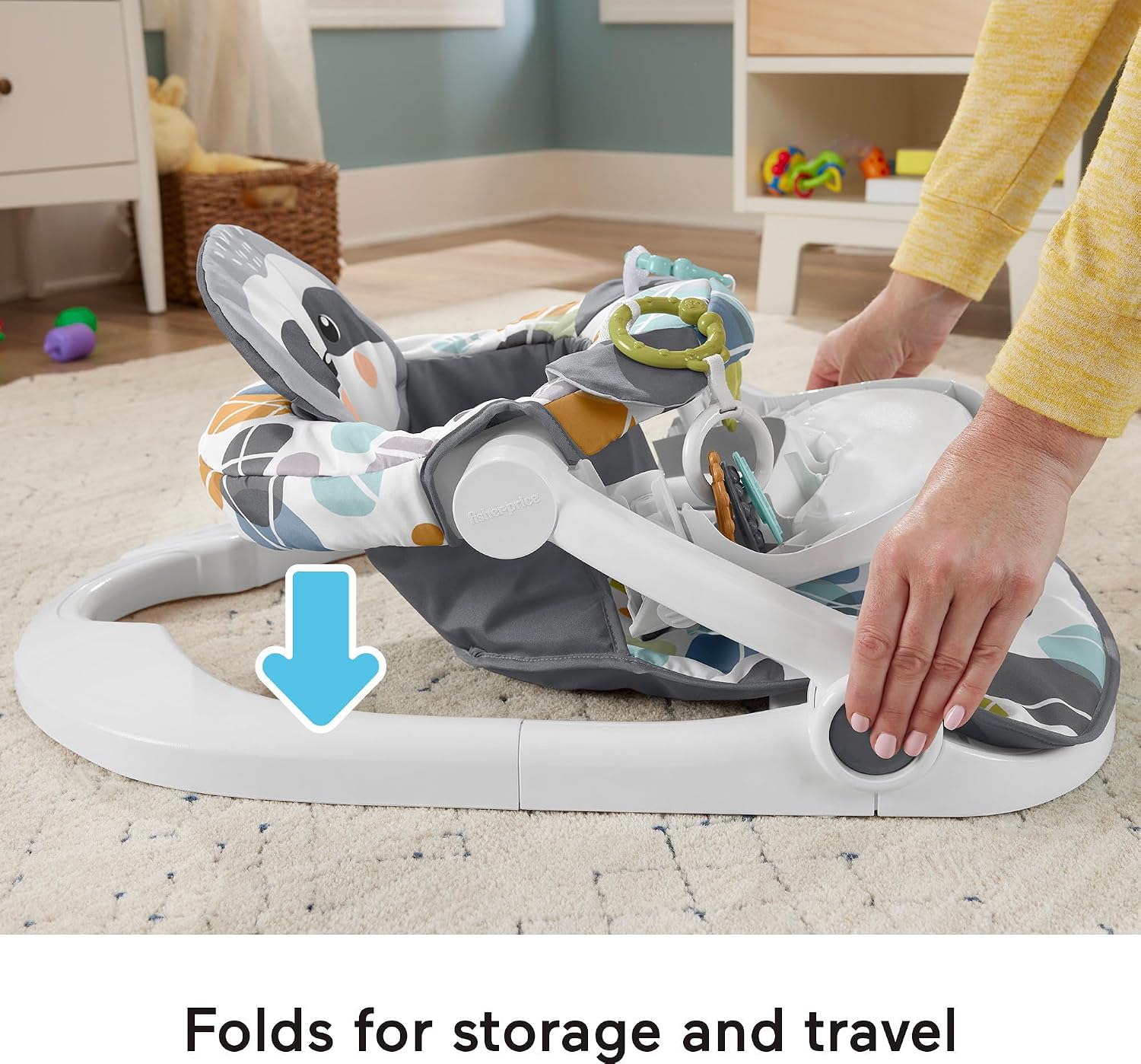 Fisher-Price Portable Baby Chair Sit-Me-Up Floor Seat with Snack Tray, Developmental Toys & Washable Seat Pad, Cute Sloth (Pack of 2)