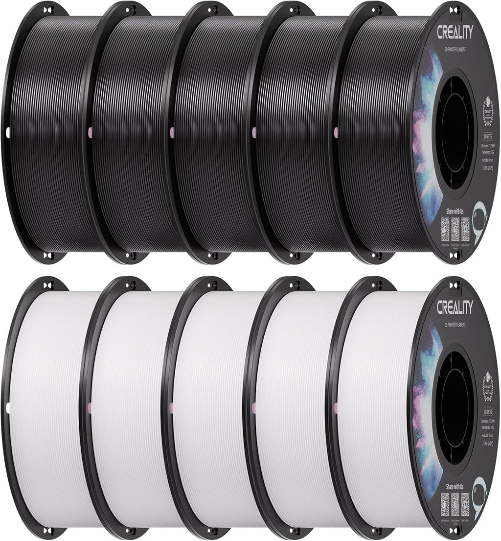 Creality 10 kg Black & White PETG 1.75mm Filament, 3D Printer Filament Bundle, Excellent Toughness High Precision, Odorless Non-Toxic Moistureproof, Glossy, Accuracy +/- 0.02mm