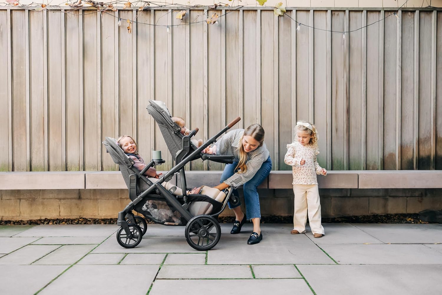 UPPAbaby RumbleSeat V2+ Second Lower Seat/Compatible with Vista V2 and Vista V3 / Adapters, Bumper Bar, Bug Shield Included/Bryce (White Marl/Silver Frame/Chestnut Leather)