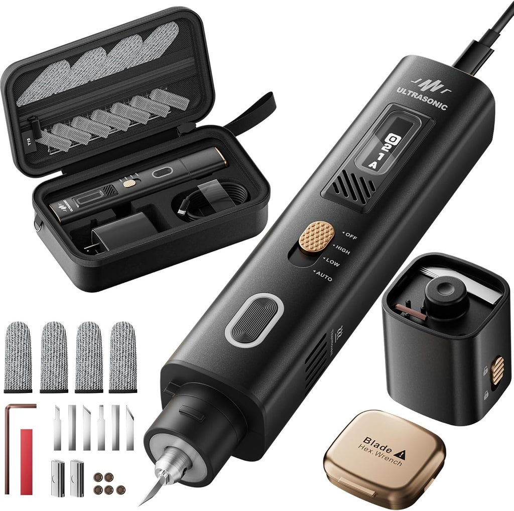 40KHz Ultrasonic Cutter Knife Pro, Handheld Craft Cutting Tool for 3D Prints,PVC,Leather,Plastic,Resin | Includes 50 Replacement Blades & Display Case | Multifunctional Sonic Knife for DIY,Modeling