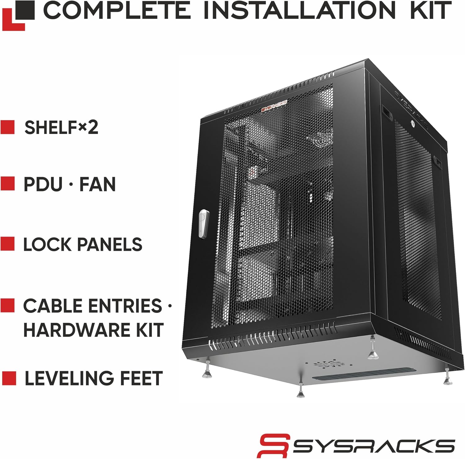 15U Wall Mount Server Rack Cabinet, 19' Enclosed Network & IT Equipment Enclosure, 24' Deep, Locking Mesh Door