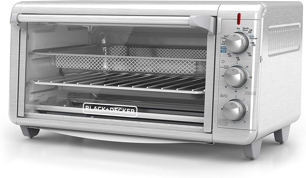 BLACK+DECKER Crisp 'N Bake Air Fry Countertop Convection Toaster Oven, XL Capacity, 8-Slice, 5-in-1, Fits 9' x 13' pan,12' Pizza, 60-Min Timer, Bake, Broil, Air Fry, Toast, Keep Warm, Stainless Steel