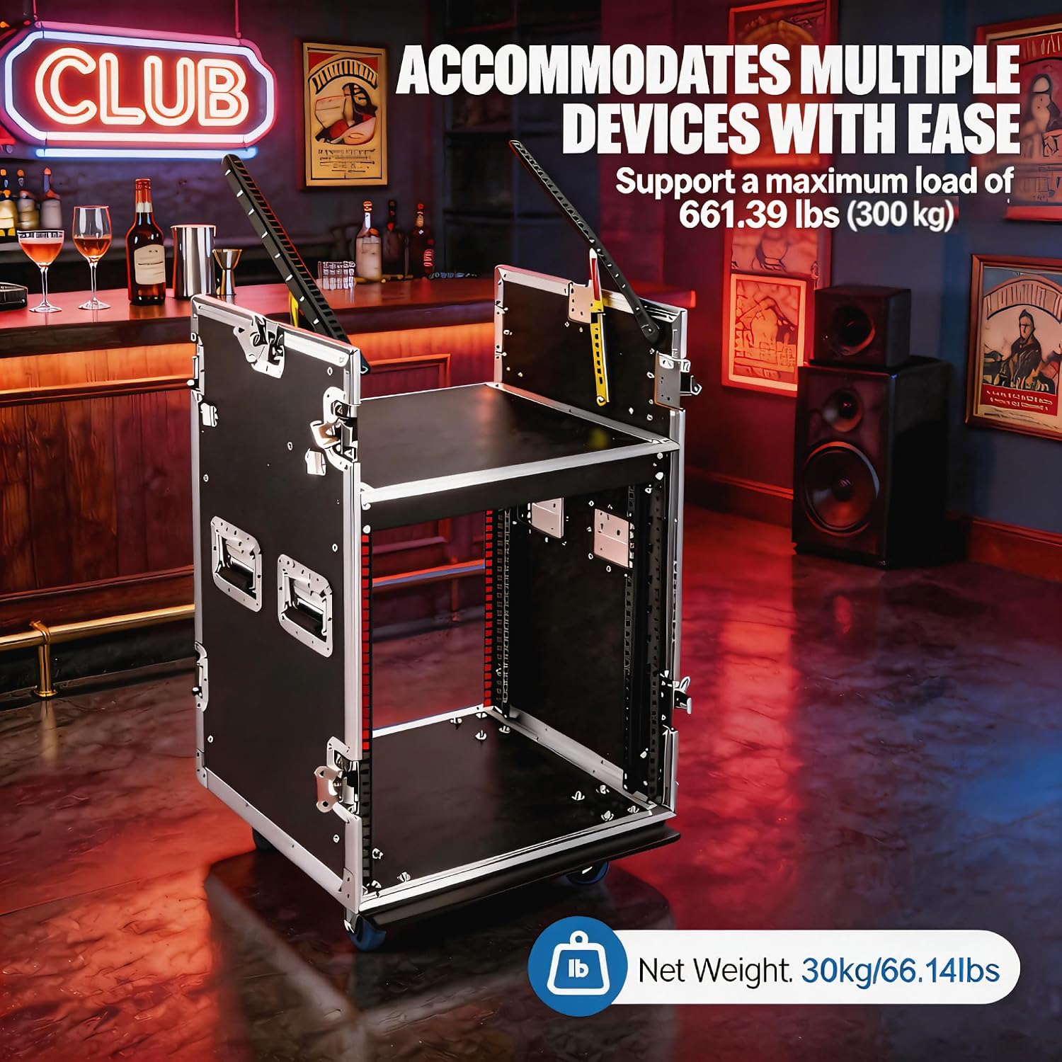 12U PA DJ Rack,PA DJ Cabinet, Network & Stereo Rack with 4 Wheels for Studios, Home Theatres, Ktvs, and Wedding Parties,Pro Tour Grade (12U)