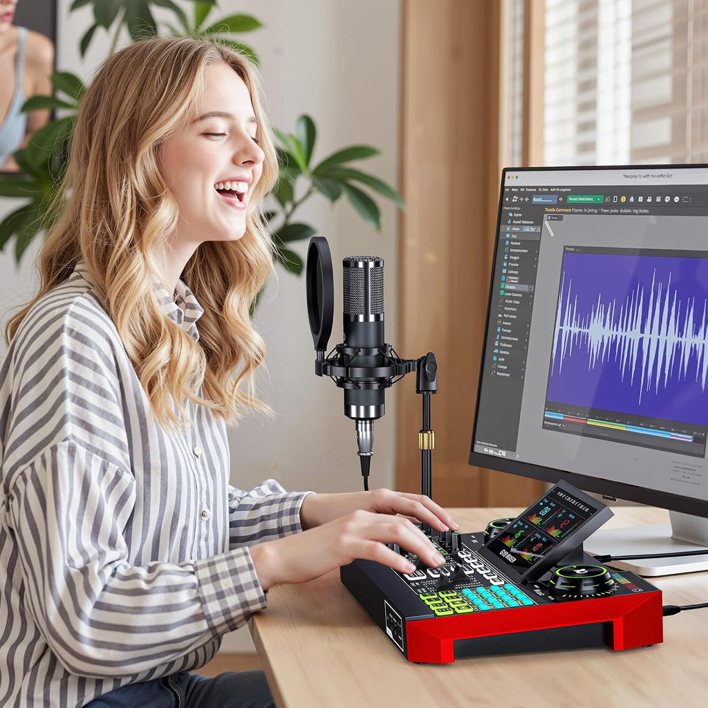 neculogy G10 Podcast Equipment Bundled with Audio Mixer Integrated Podcast Production Studio, Equipped with P15 Microphone, Used for Live Streaming, Podcast Recording PC,YouTube Recording
