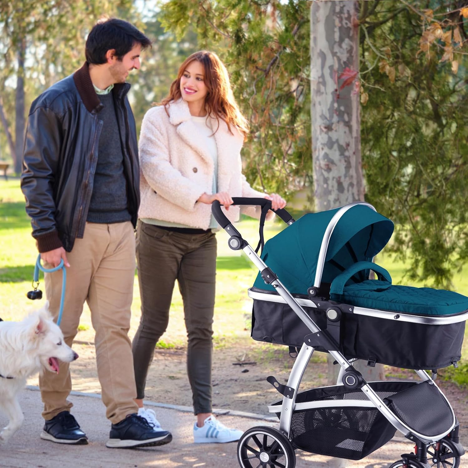 Hagaday Baby Stroller, 2-in-1 Reversible Toddler Seat with Bassinet Mode, Foldable Infant Stroller with Canopy, One Button Brake, Adjustable Handle, Newborn Pushchair(Blue)