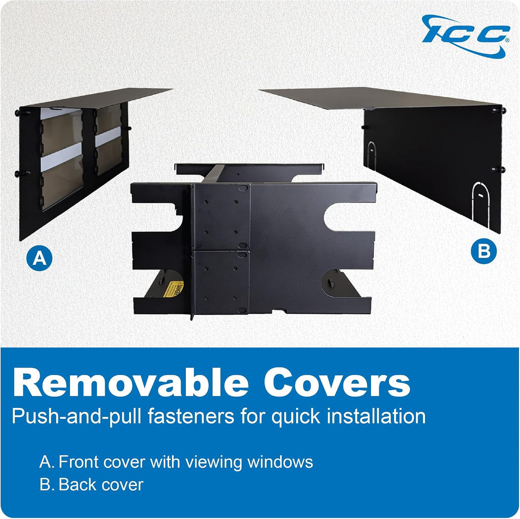 ICC 4U Fiber Optic Rack Mount Enclosure - 12 Slots for LGX Compatible Adapter Panels or Cassettes, Supports up to 288 Fibers, Fits 19-Inch Racks, Secure Fiber Management Solution, ICFORET4RM