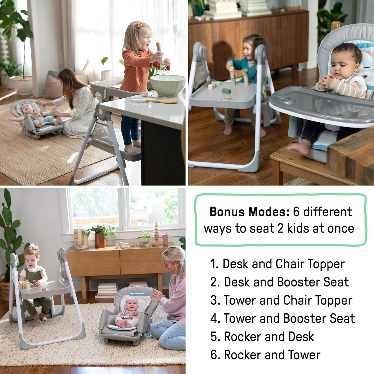 Ingenuity Proper Positioner Create Up Baby High Chair, 9 Modes of Use, Toddler Tower, Table and Chair, Foldable, Adjustable Footrest, 90 Degree Posture Aids Digestion, Ages 0-5 Years - Soulful Skies