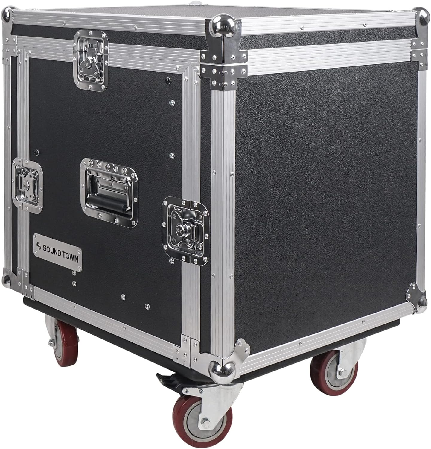 Sound Town 10U PA DJ Pro Audio Rack/Road ATA Case with 2U Drawer, 11U Slant Mixer Top, DJ Work Table, Casters, Pro Tour Grade (MR-DR10U)