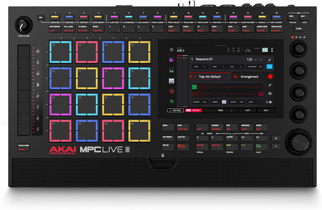 Akai Professional MPC Live III Standalone Portable Music Production Center with MPCe Pads, Sequencer, Touchscreen, Mic, Stereo Monitors, Audio Interface, Wi-Fi, Bluetooth, Battery, Touchstrip