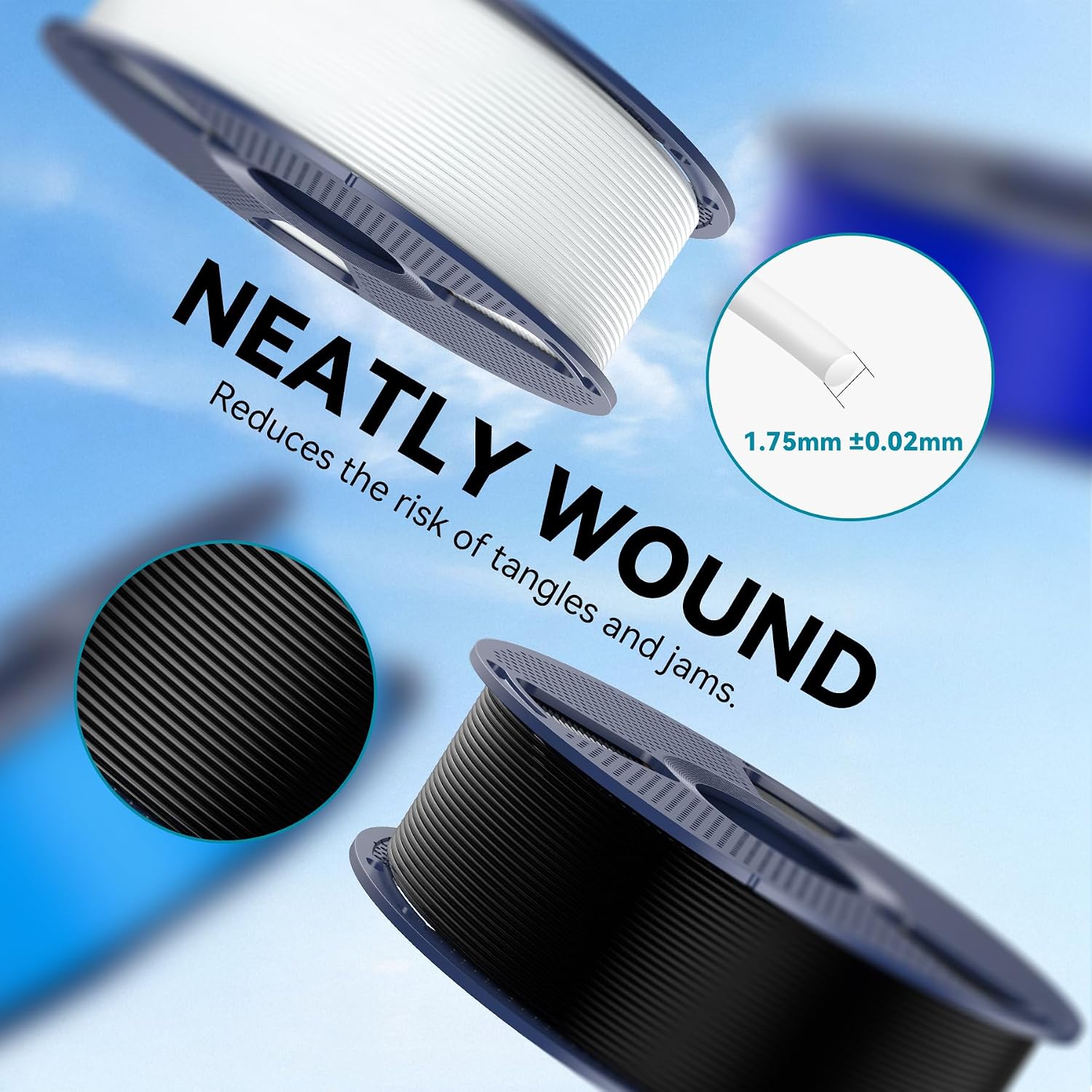 SUNLU 3D Printer Filament 10kg Bundle, Neatly Wound PLA Filament 1.75mm ±0.02mm, Individually Vacuum-Sealed,1kg per Spool, 10 Pack, (5 spools of Black and 5 spools of White)