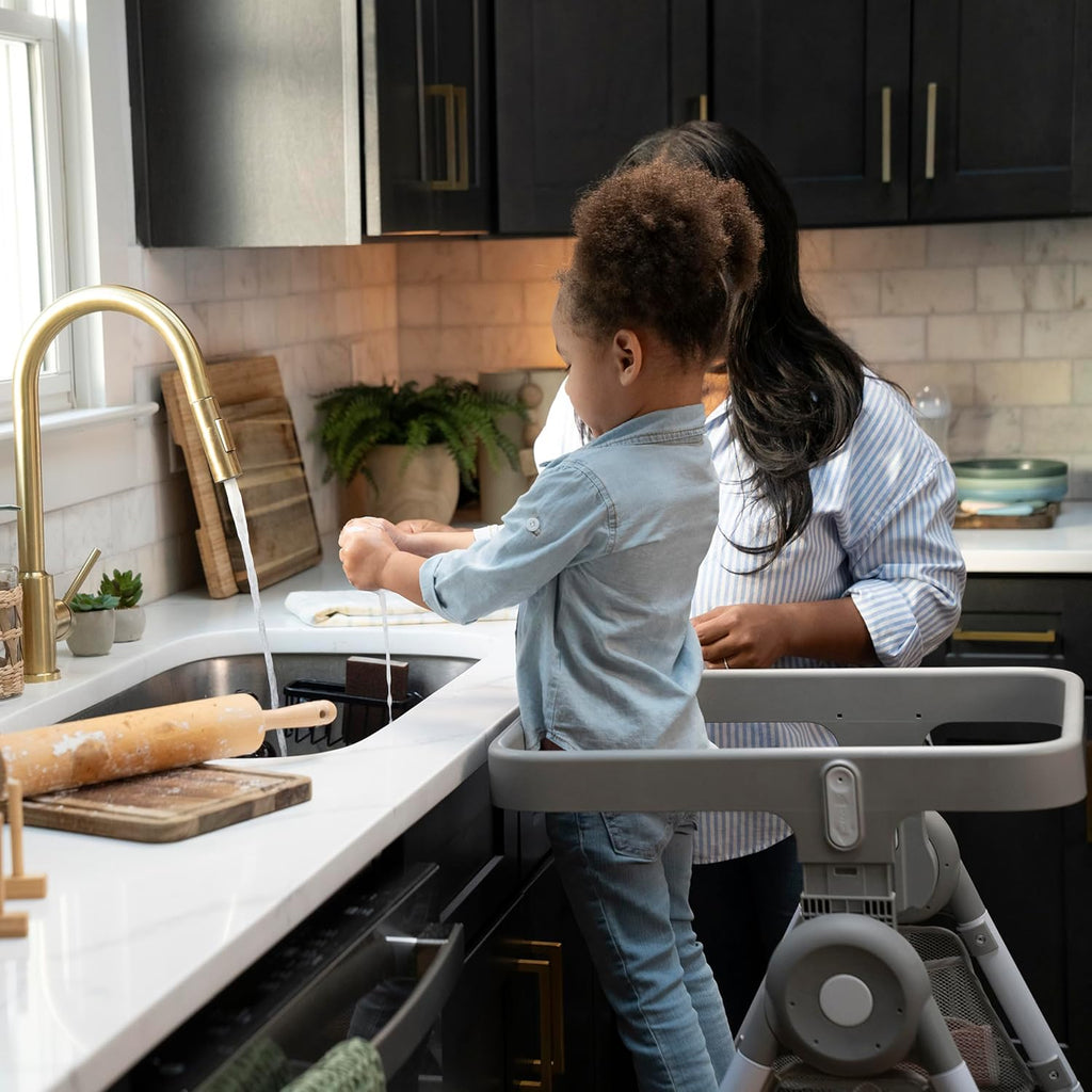 Ingenuity Proper Positioner Create Up Baby High Chair, 9 Modes of Use, Toddler Tower, Table and Chair, Foldable, Adjustable Footrest, 90 Degree Posture Aids Digestion, Ages 0-5 Years - Soulful Skies
