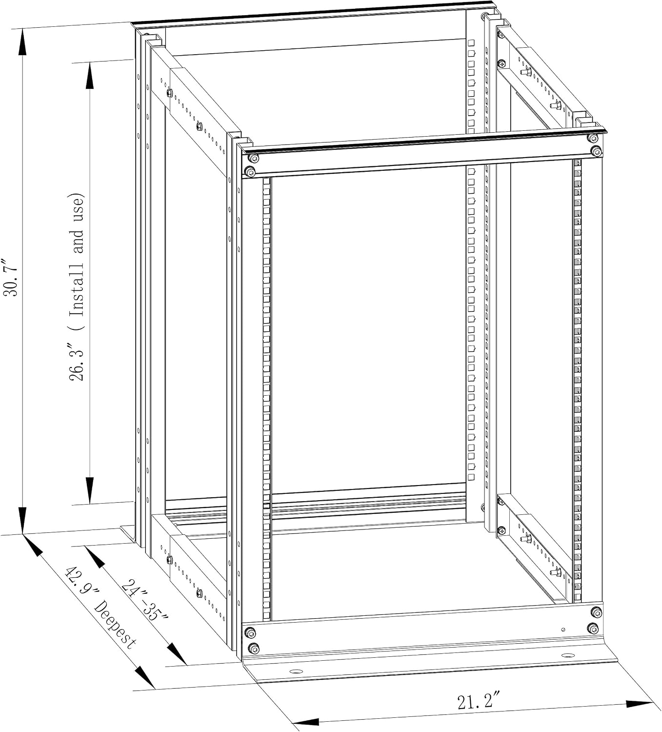 GLOBALRACK 4-Post 15U Open Frame Server Rack/19in Server Network Rack Adjustable Depth 24-35inch Suitable for Computer/Audio Video/Data/IT Equipment/Cold Rolled Steel Heavy Duty Rack (4POST RACK-015)