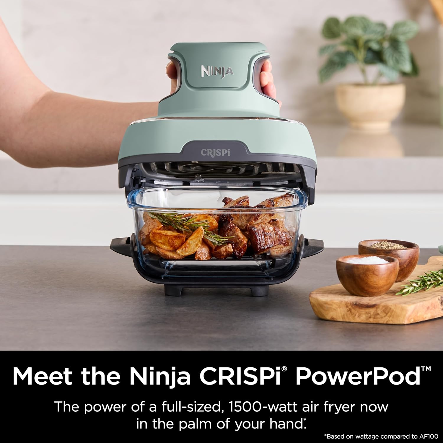 Ninja Crispi Air Fryer, Microwave, Freezer & Dishwasher Safe, Non Toxic Glass Portable Cooking System, 4 QT & 6 Cup Glass Containers with Storage Lids, Easy Meals, Air Fry, Bake, Green (Renewed)