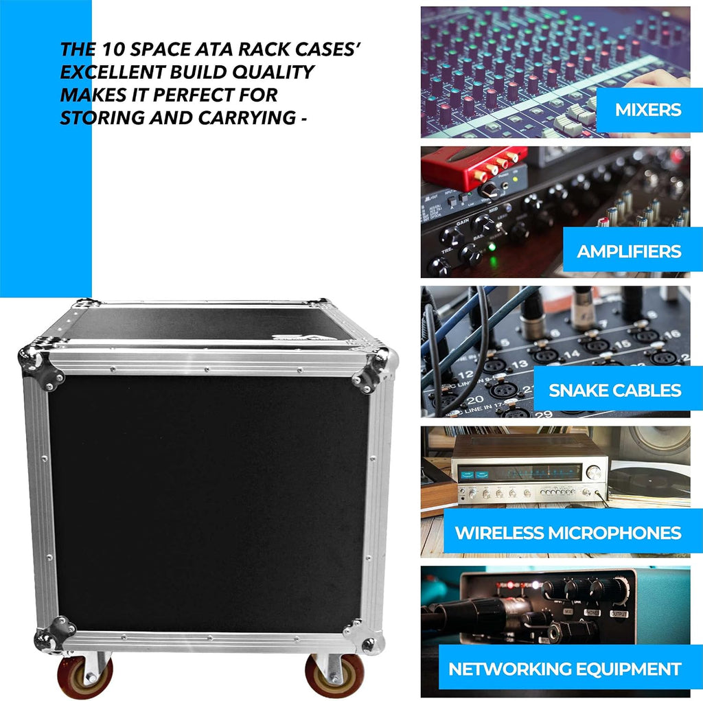 Seismic Audio Speakers Heavy Duty 10 Space ATA Rack Case with 4 Inch Casters, Pro Audio DJ Rack, 10U Server Network Case