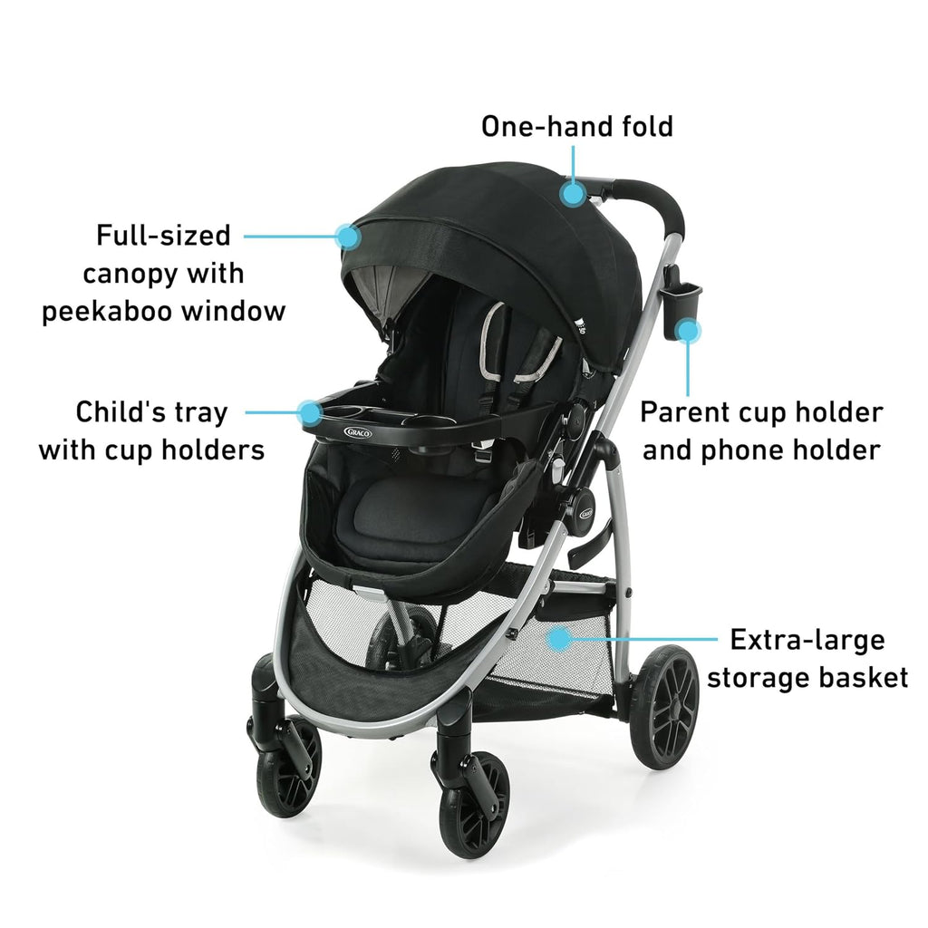 Graco® Modes Pramette Stroller, 3-in-1 Baby Stroller, 3 Modes from Infant Car Seat Carrier, Infant Pramette, to Toddler Stroller, Reversible Seat, One Hand Fold, Extra Storage, Child Tray, Pierce