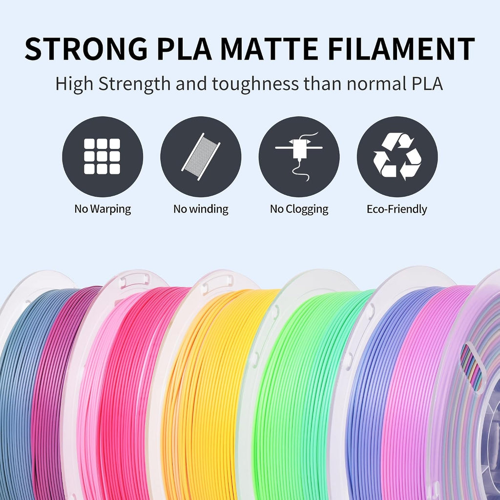 RAMBERY Matte Rainbow PLA 3D Printer Filament Bundle, 10 Colors Total 10kg, 1.75mm Multicolor Gradient 3D Printing Filament for Most FDM 3D Printers, 1KG Spool (2.2lbs) x 10 PCS