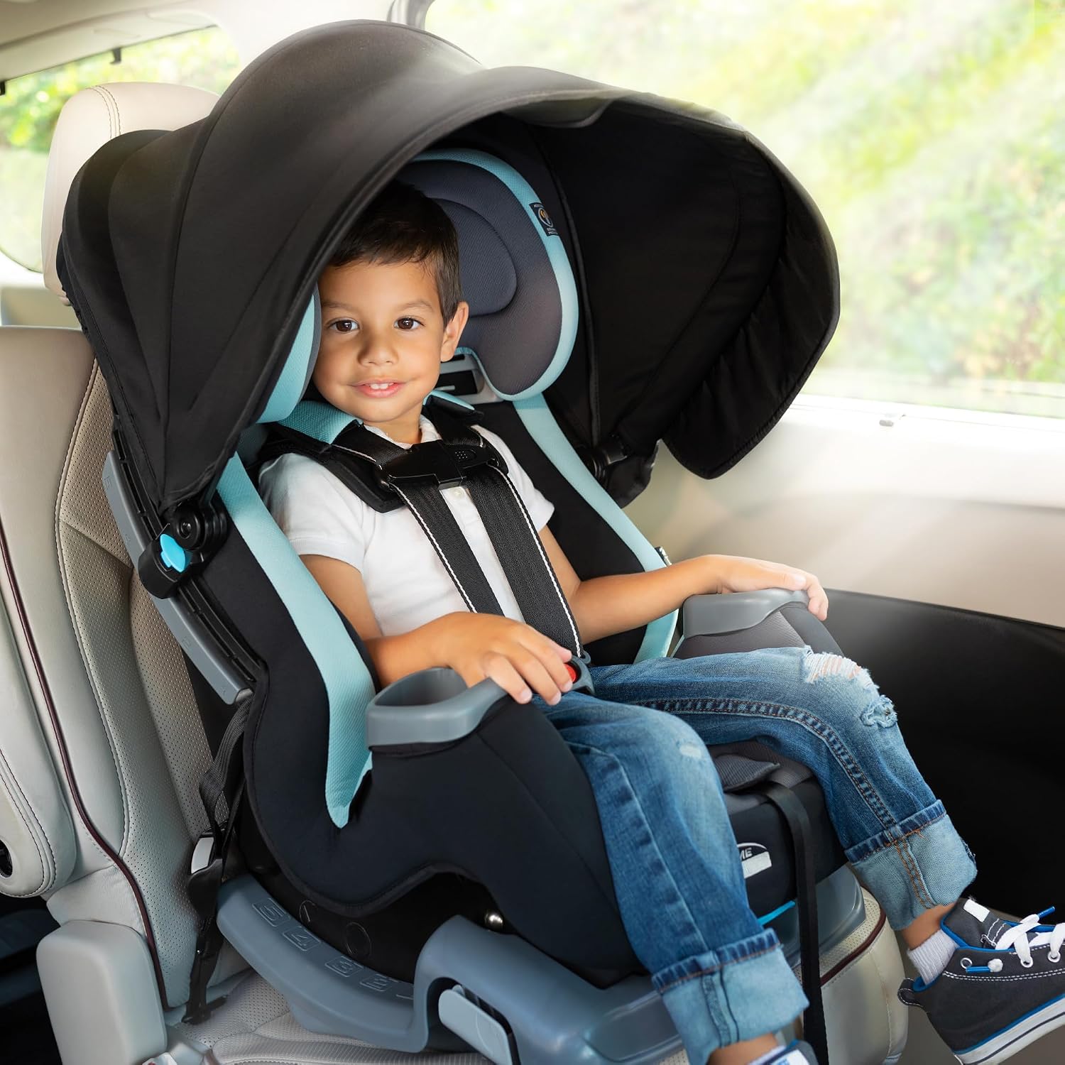 Baby Trend Cover Me™ 4-in-1 Convertible Car Seat, Scooter – Built-in Canopy, 4-Stage Growth System, Plush Comfort Padding, Multi-Position Recline