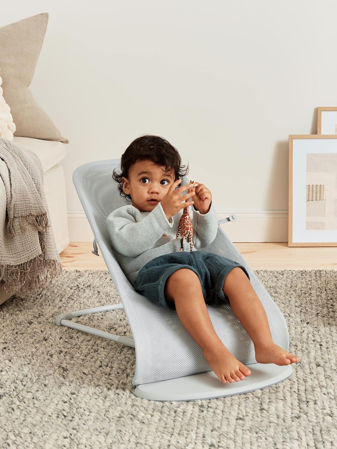 BabyBjörn Bouncer Balance Soft, Mesh, Silver/White 2-in-1 Adjustable Baby Bouncer Seat and Toddler Chair, Newborn to Toddler (8-29 lbs), 4 Positions, Lightweight & Portable