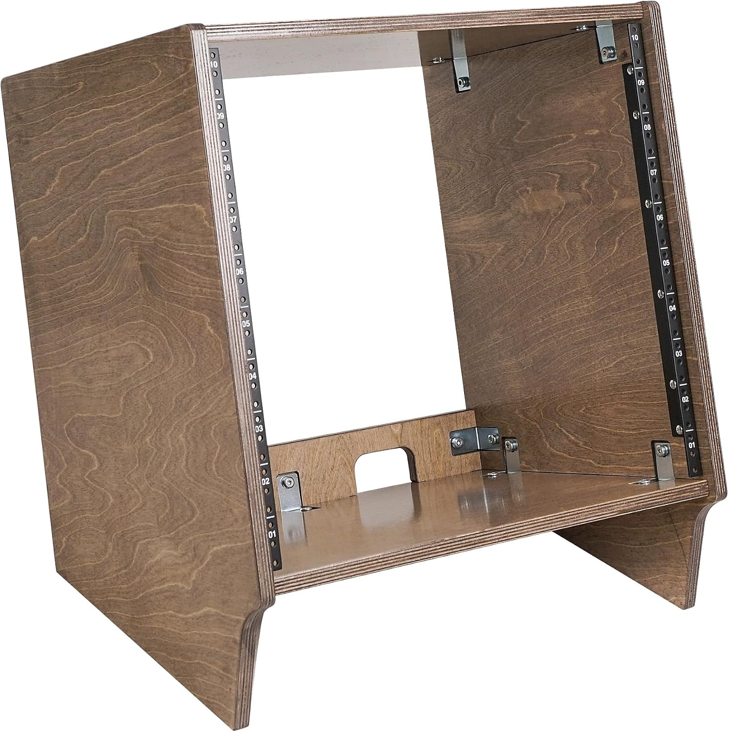 Sound Town DIY 10U Angled Desktop Turret Studio Rack with Solid Baltic Birch Plywood, Weathered Brown, Assembly Required (SDRK-10SLB)