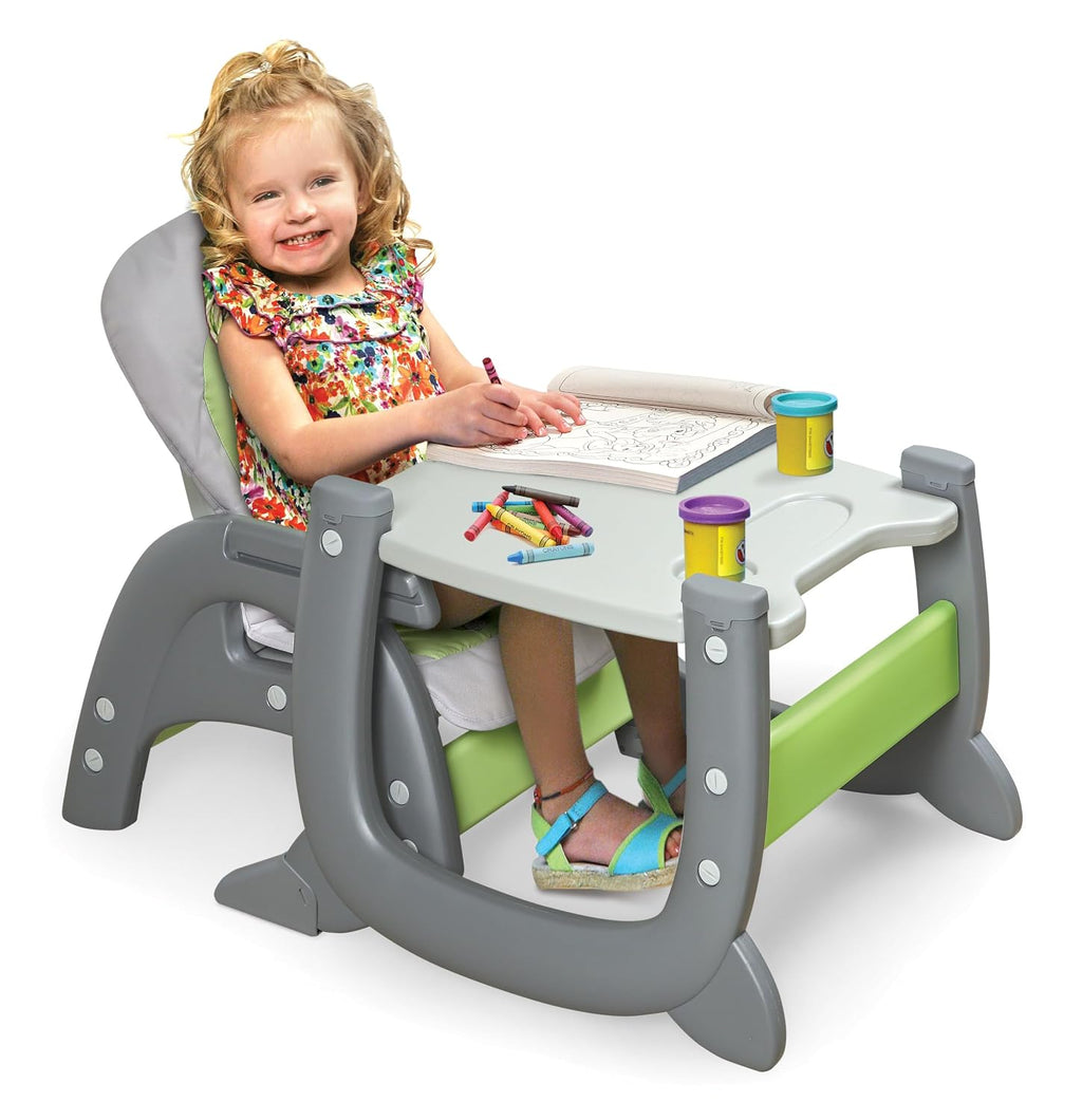 Badger Basket Envee II Convertible Baby High Chair with Infant Feeding Seat, Booster Seat, and Toddler Desk with Chair - Gray/Green