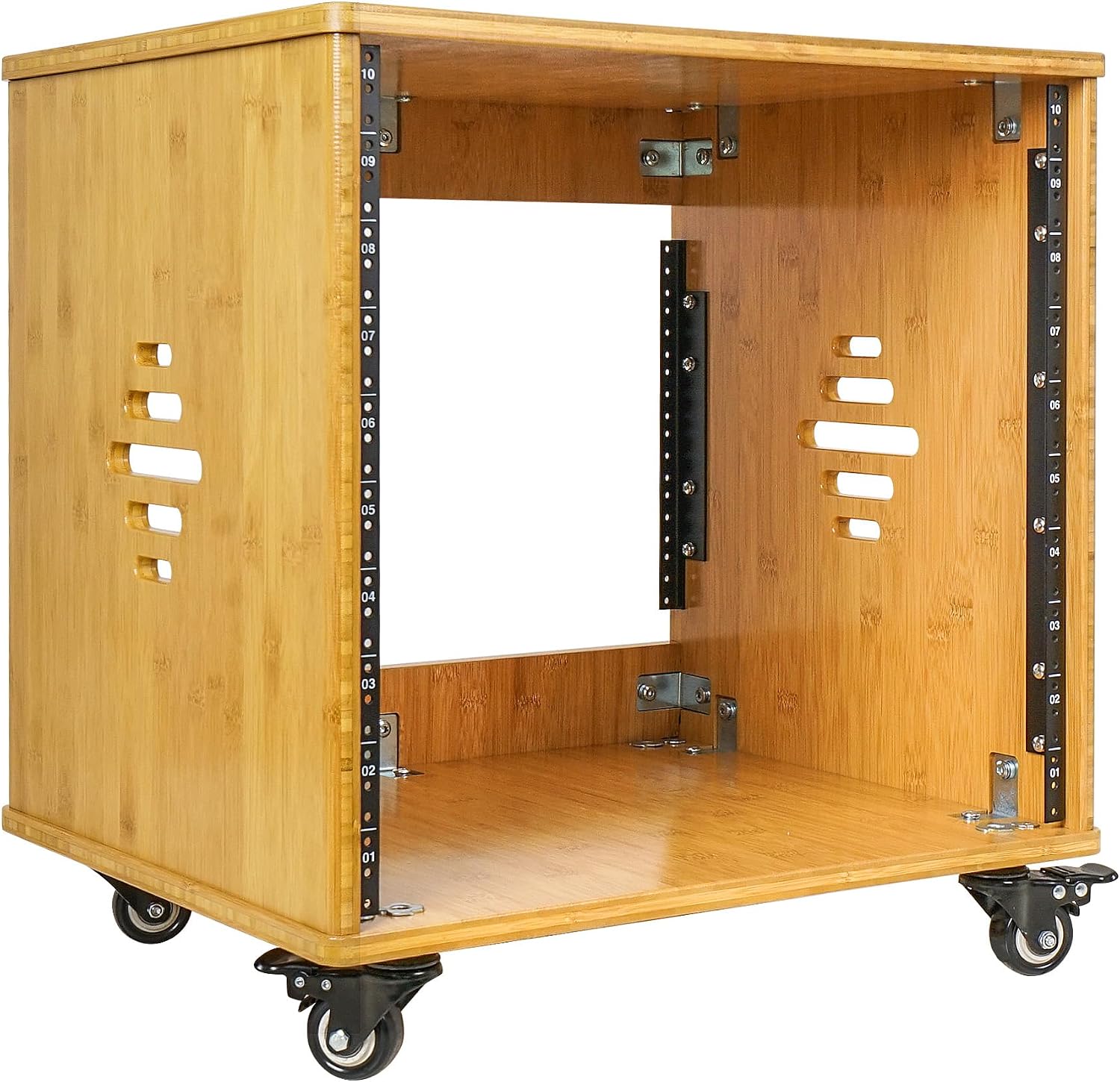 Sound Town DIY 10U Solid Carbonized Bamboo Studio Rack w/ 16' Depth, Ventilation, Rubber Feet, Casters for Recording Room, PA/DJ Pro Audio, Home Audio (STBR-10UW)