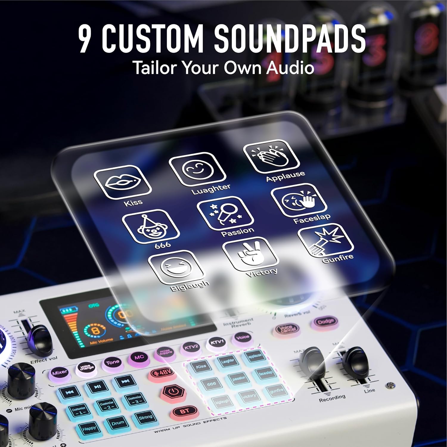HICALL C100 PRO - P15 Mixing Console Sound Card Microphone Kit - Smart Noise Cancellation, Voice Effects, Long Battery, Cross-Platform