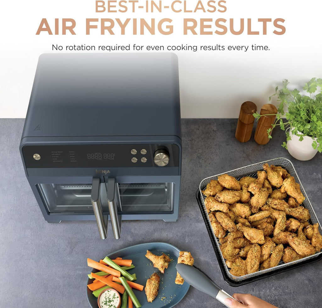 Ninja | French Door Premier Air fry Oven | 10-in-1 functions | 20.3-qt capacity | 5-qt Air Fry Basket, Sheet Pan, Wire Rack, Broil Rack | PFAS-free, Dishwasher-Safe Accessories | Cyberspace | FO101BL