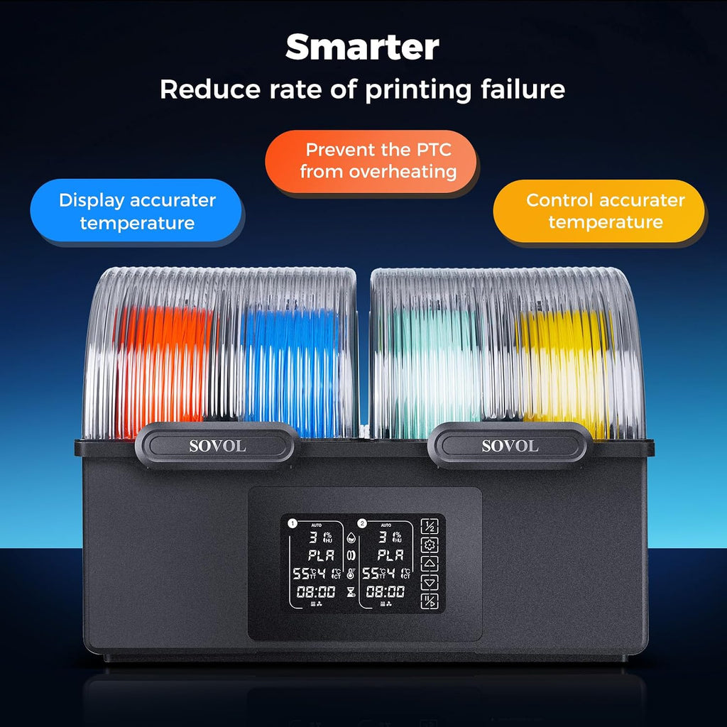 Sovol Filament Dryer 4 Spools, SH03 Dry Box with 85℃ Max Temp, Sealed Filament Storage Box with Auto Dehumiditification, Dual Independent Heating Chambers for PLA PETG ABS TPU ASA PC PA 1.75/2.85mm