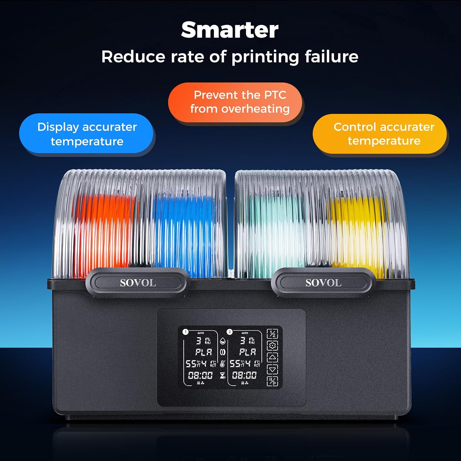 Sovol Filament Dryer 4 Spools, SH03 Dry Box with 85℃ Max Temp, Sealed Filament Storage Box with Auto Dehumiditification, Dual Independent Heating Chambers for PLA PETG ABS TPU ASA PC PA 1.75/2.85mm