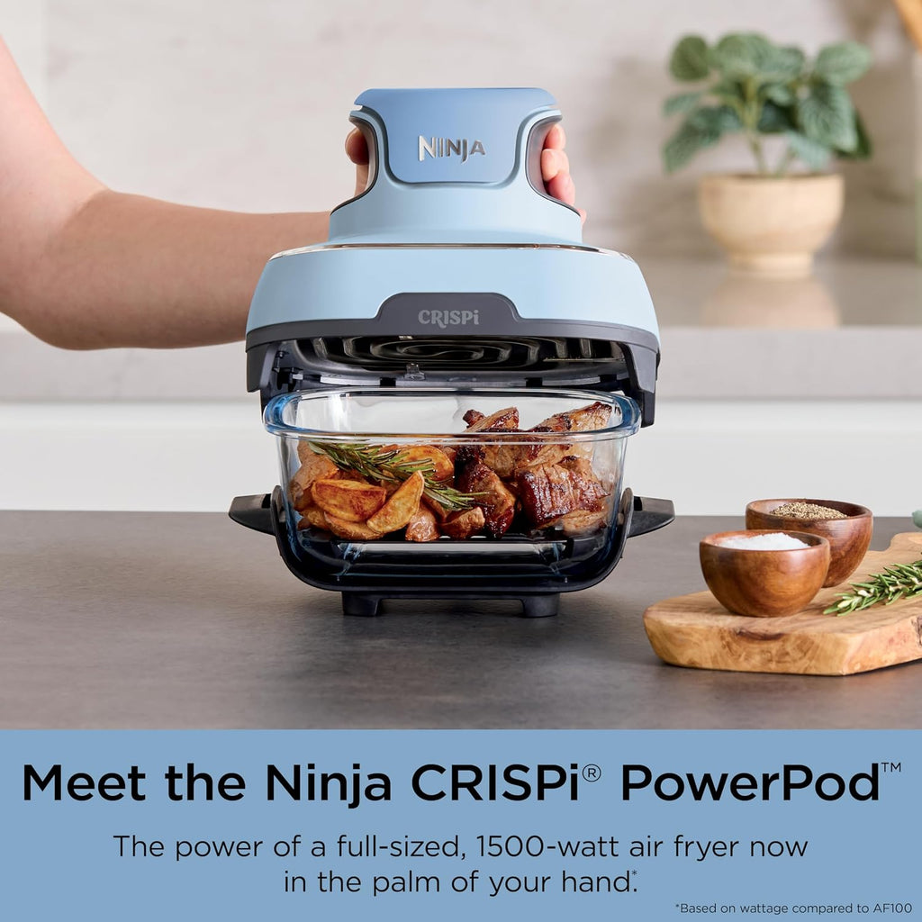 Ninja Crispi 4-in-1 Glass Air Fryer | 450°F | Non-Toxic | 4QT & 6-Cup Glass Containers w/Lids | Microwave, Freezer, Dishwasher Safe | Max Crisp, Air Fry, Bake, Recrisp | Periwinkle | FN101PL