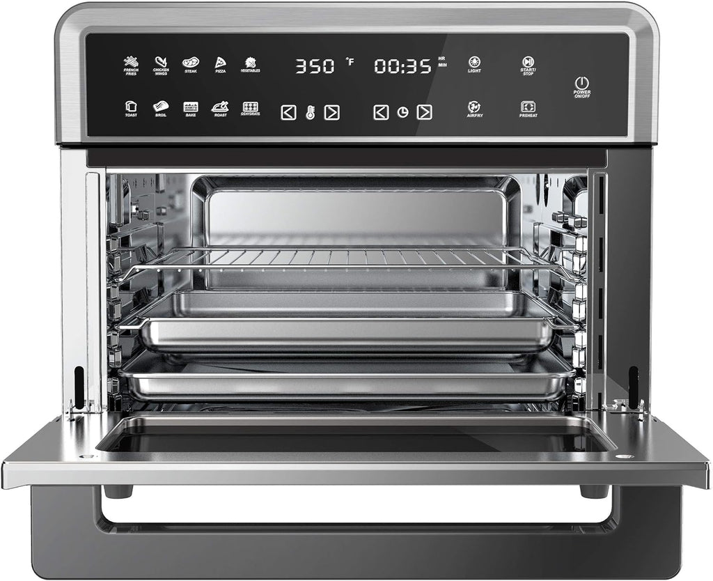 Megachef 10 in 1 Electronic Multifunction 360 Degree Hot Air Technology Countertop Oven, Silver Chrome, 25 Liter Capacity