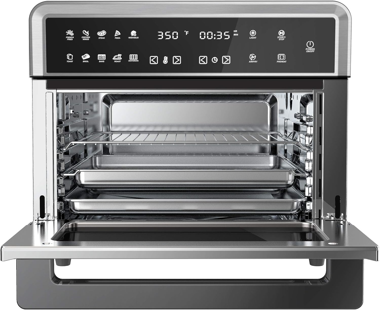 Megachef 10 in 1 Electronic Multifunction 360 Degree Hot Air Technology Countertop Oven, Silver Chrome, 25 Liter Capacity