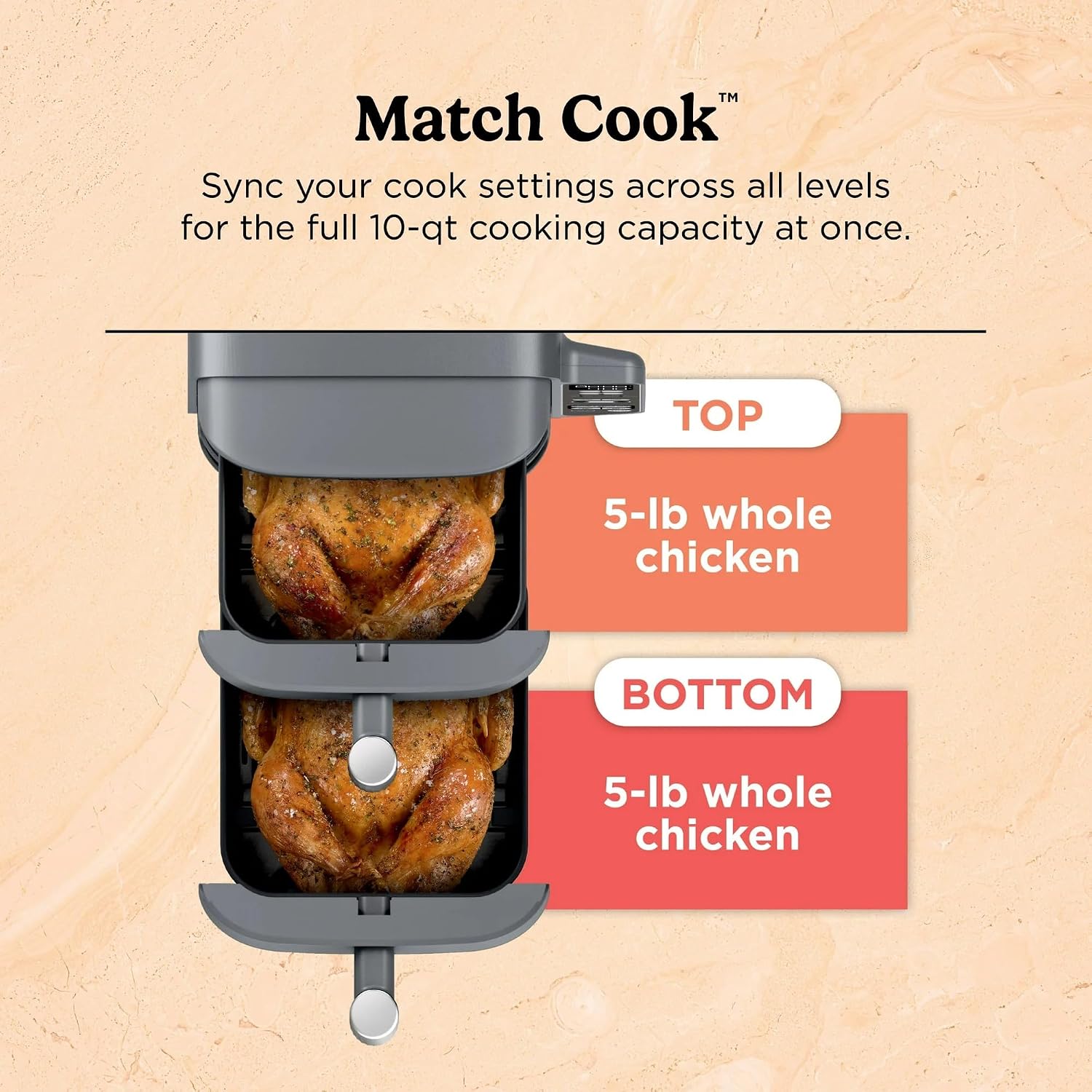 Ninja SL400 DoubleStack XL 2-Basket Air Fryer, 10 QT, Cooks 4 Foods at Once, Compact Design, 4-in-1, Smart Finish & Match Cook, Air Fry, Broil, Bake, Easy Meals, Easy Clean, Grey (Renewed)