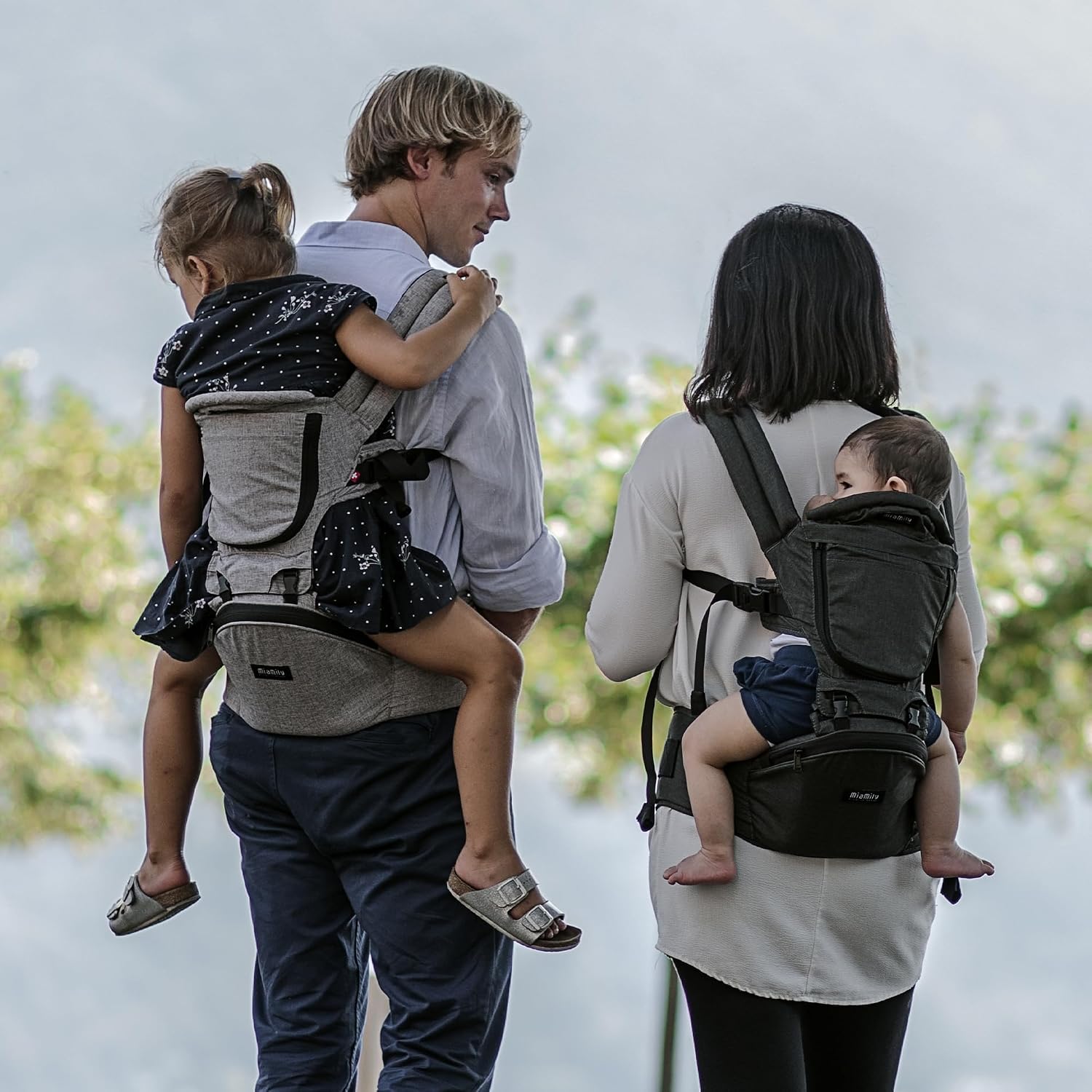 MiaMily Ergonomic Hip Seat Baby Carrier, 6 Carry Positions, Newborn to Toddler, Lumbar Support, Adjustable Waist Belt, Hipster Plus, Charcoal Grey