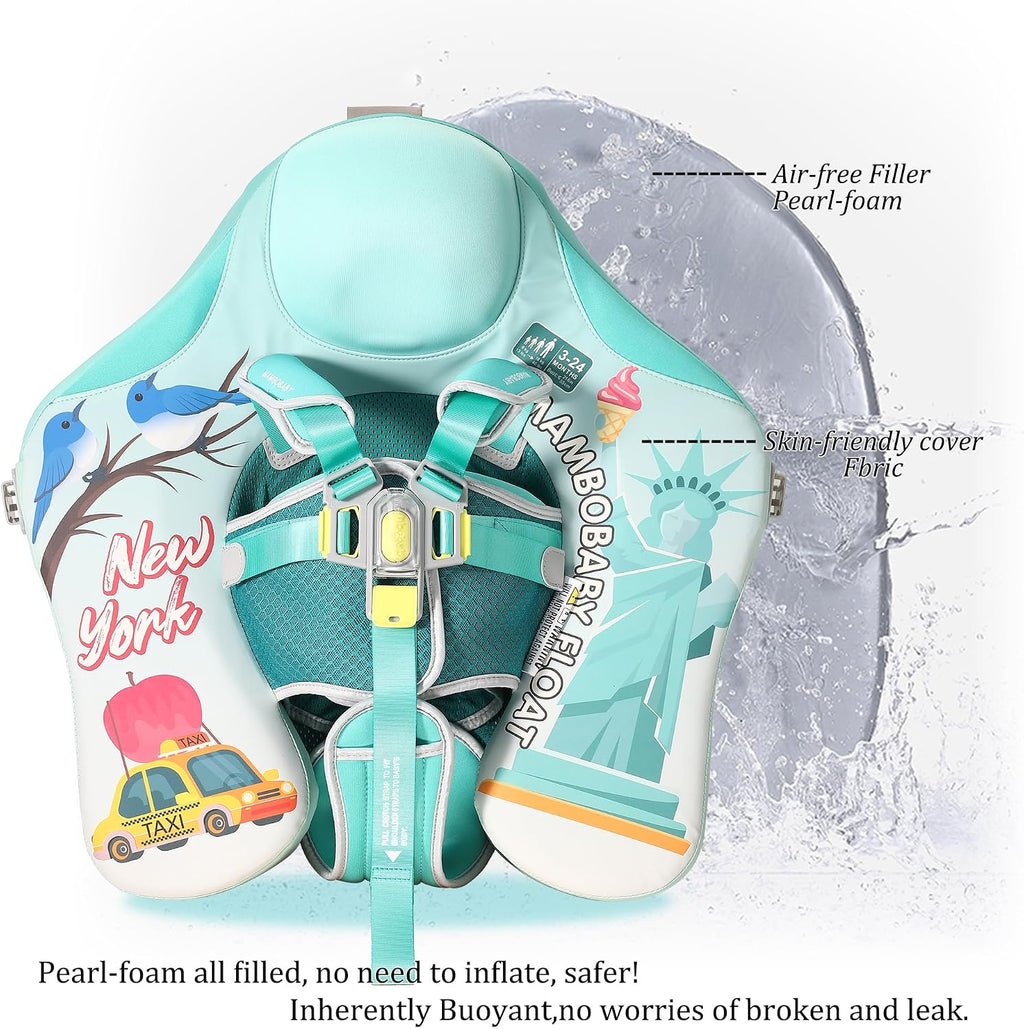 Mambobaby Float Deluxe Baby Pool Float: Safe & Comfortable Swim Trainer for Infants & Toddlers, Non-Inflatable Design, UV Protection Canopy, Fun Water Experience for Ages 3-24 Months