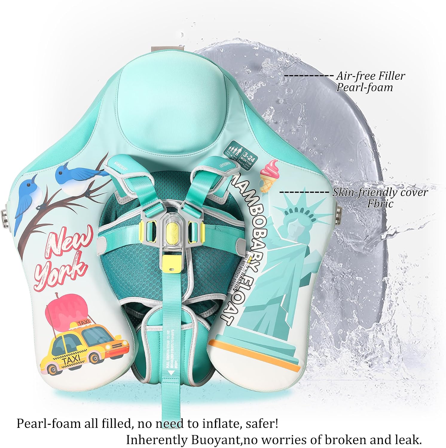 Mambobaby Float Deluxe Baby Pool Float: Safe & Comfortable Swim Trainer for Infants & Toddlers, Non-Inflatable Design, UV Protection Canopy, Fun Water Experience for Ages 3-24 Months