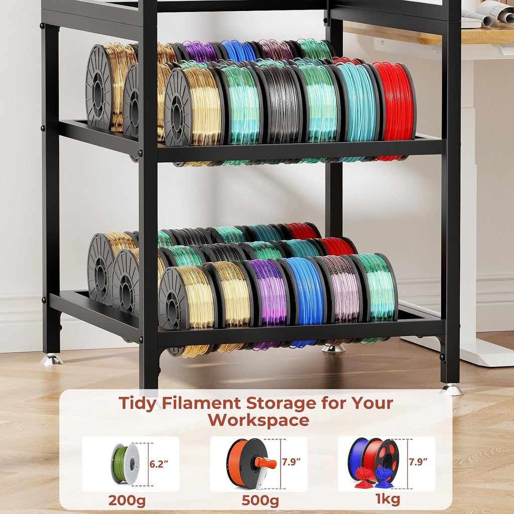 3D Printer Stand with Filament Storage, Heavy-Duty Metal Frame, T-Type Filament Holder, Built-in Power Panel, Open Frame Printer Workstation for Home & Workshop