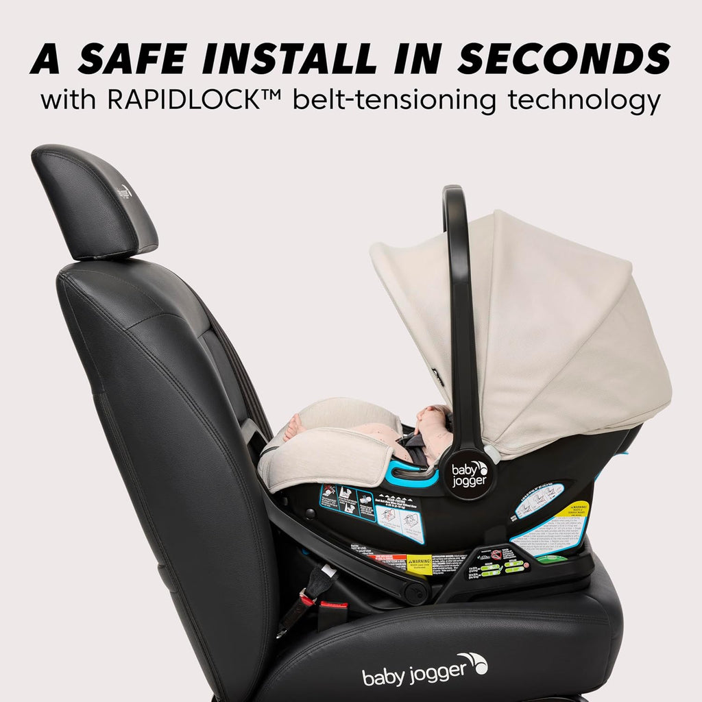 Baby Jogger® City Go 2 Infant Car Seat, Baby Travel Car Seat, Included RapidLock Carseat Base, Pike Exclusive Includes Leatherette Handlebar and Premium Fabrics, Frosted Ivory