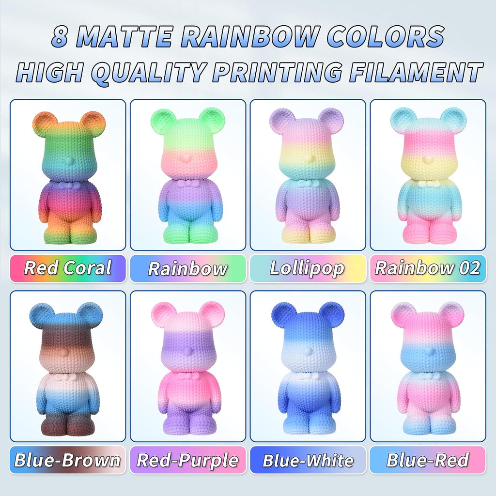 PINBALL Matte Rainbow PLA 3D Printer Filament 1.75mm Multi-Color Changing Filament 3D Printing PLA Filament Dimensional Accuracy +/- 0.02mm 8 KG 8 Colors