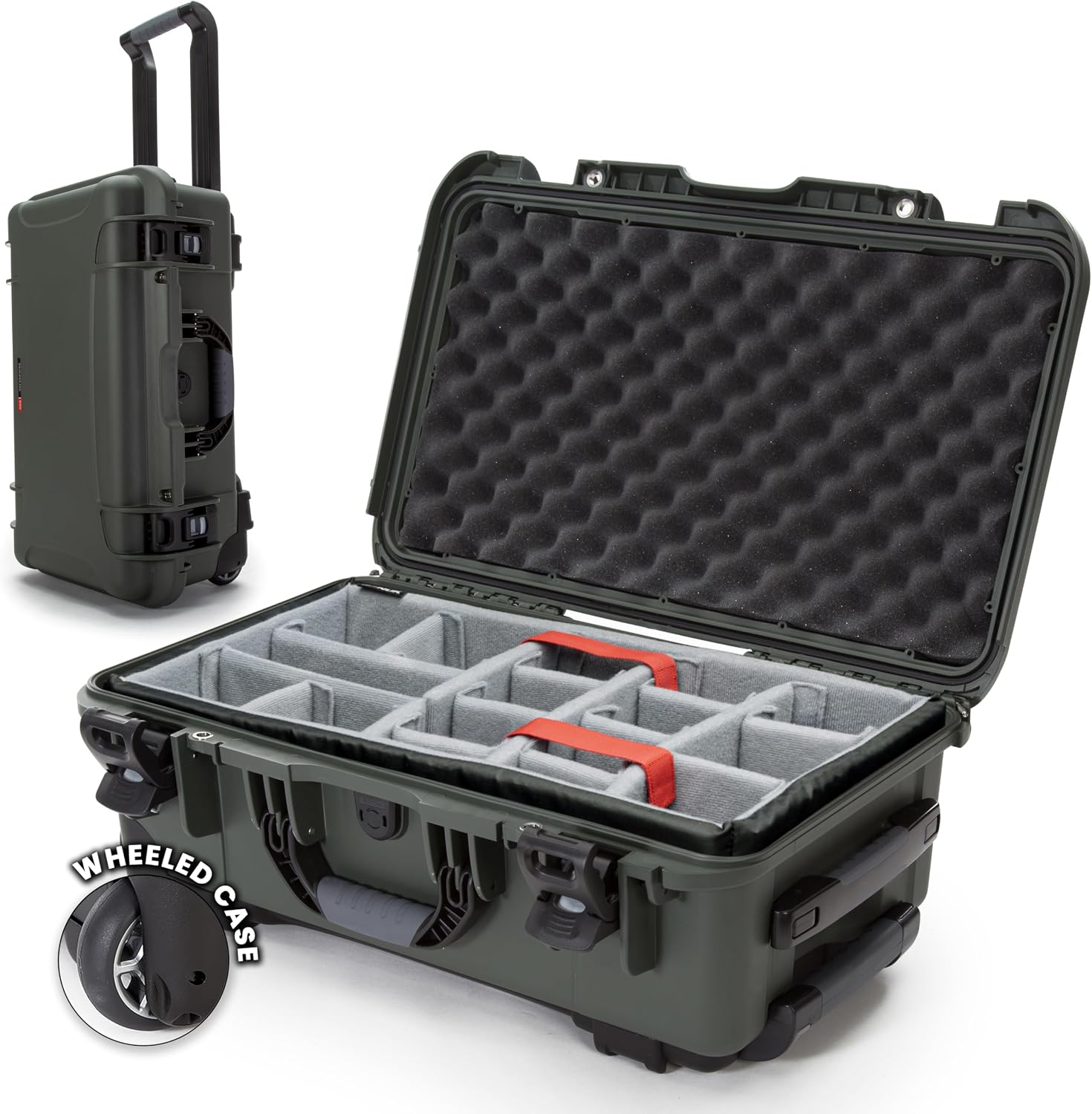 NANUK 935 Hard Case with Padded Divider – Waterproof Equipment Case with Wheels, 22' x 14' x 9' – Dustproof and Impact Resistant, Airline Carry-On Approved – Olive