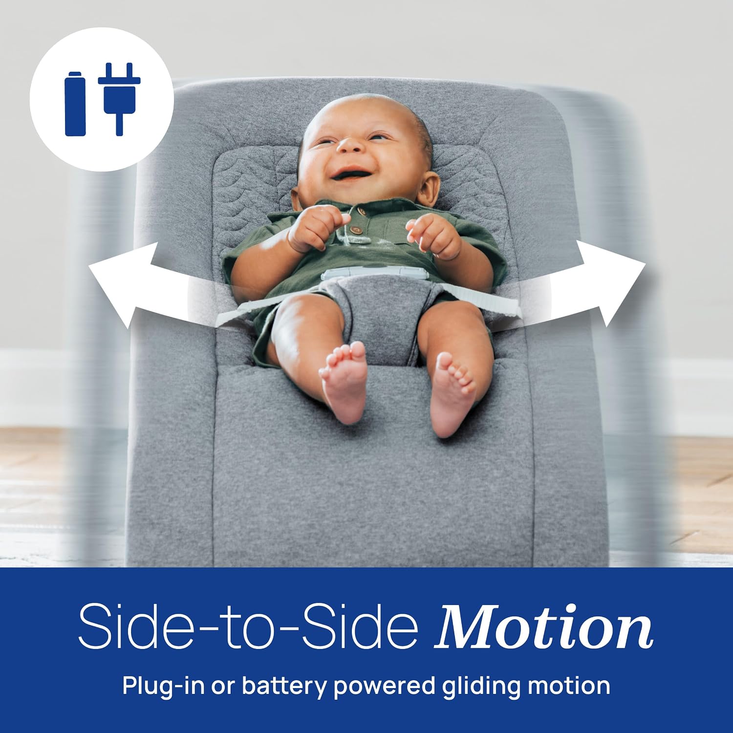 Chicco E-Motion Auto-Glider & Baby Bouncer, Motion-Sensing, Nature Sounds and Melodies, Cotton Seat Pad, AC or Battery Powered, Grey/Grey