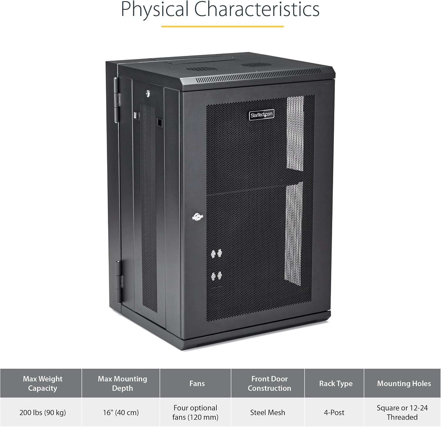 StarTech 4-Post 18U Wall Mount Network Cabinet w/ 1U Shelf, 19' Wall-Mounted Server Rack Kit for IT / Data Computer Equipment, Ships Fully Assembled