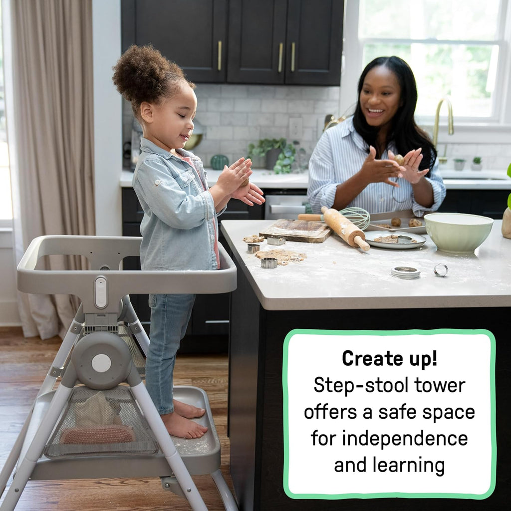 Ingenuity Proper Positioner Create Up Baby High Chair, 9 Modes of Use, Toddler Tower, Table and Chair, Foldable, Adjustable Footrest, 90 Degree Posture Aids Digestion, Ages 0-5 Years - Soulful Skies