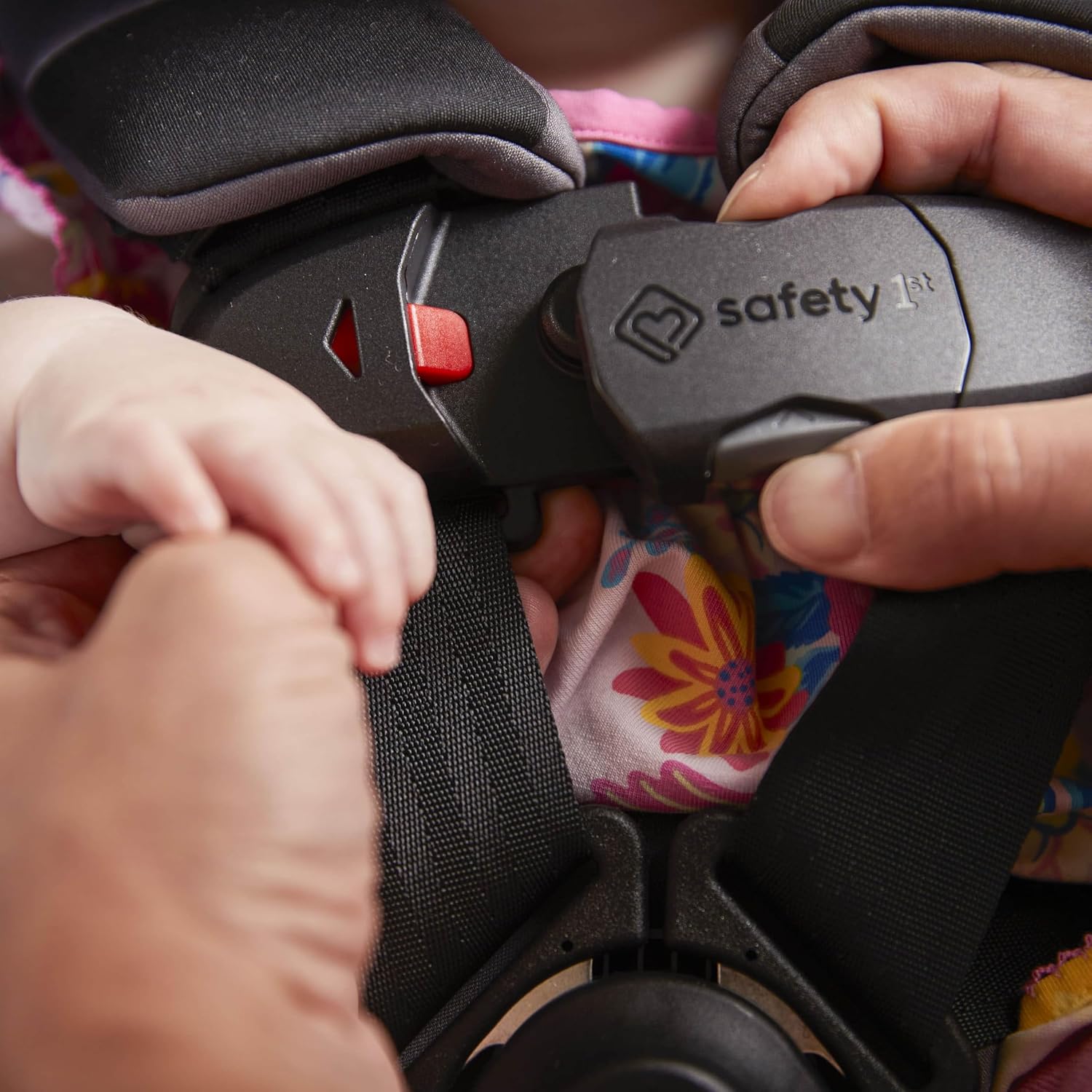 Safety 1st EverSlim 4-in-1 Convertible Car Seat, SecureTech Chest Clip, Ultra-Slim, 4-Mode Infant to Booster, Baby Car Seat, Fits 5-100 lbs, Memory Foam, Fiddlehead