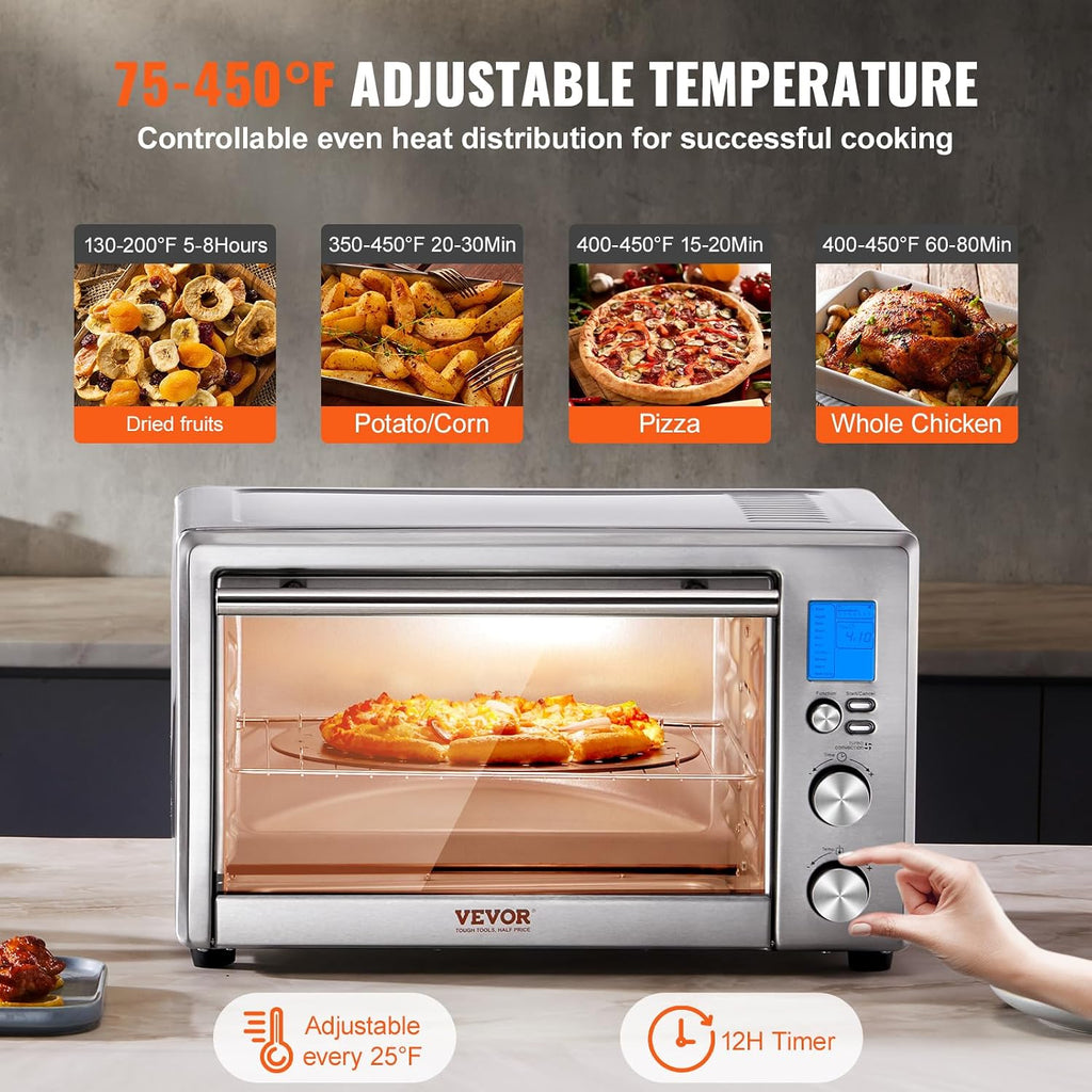 VEVOR Air Fryer Toaster Oven, 28L/29.6Qt Large Capacity 13 in 1 Functional Convection Oven, 1800W 2-Tier Toaster Ovens Countertop Combo with Wire Racks, Pizza Pan, Gloves, Home and Commercial Use