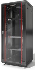 27U Wall Mount Server Rack Cabinet, 19' Locking Network Rack, 24' Deep, Glass Door, with Fan, PDU and Shelf