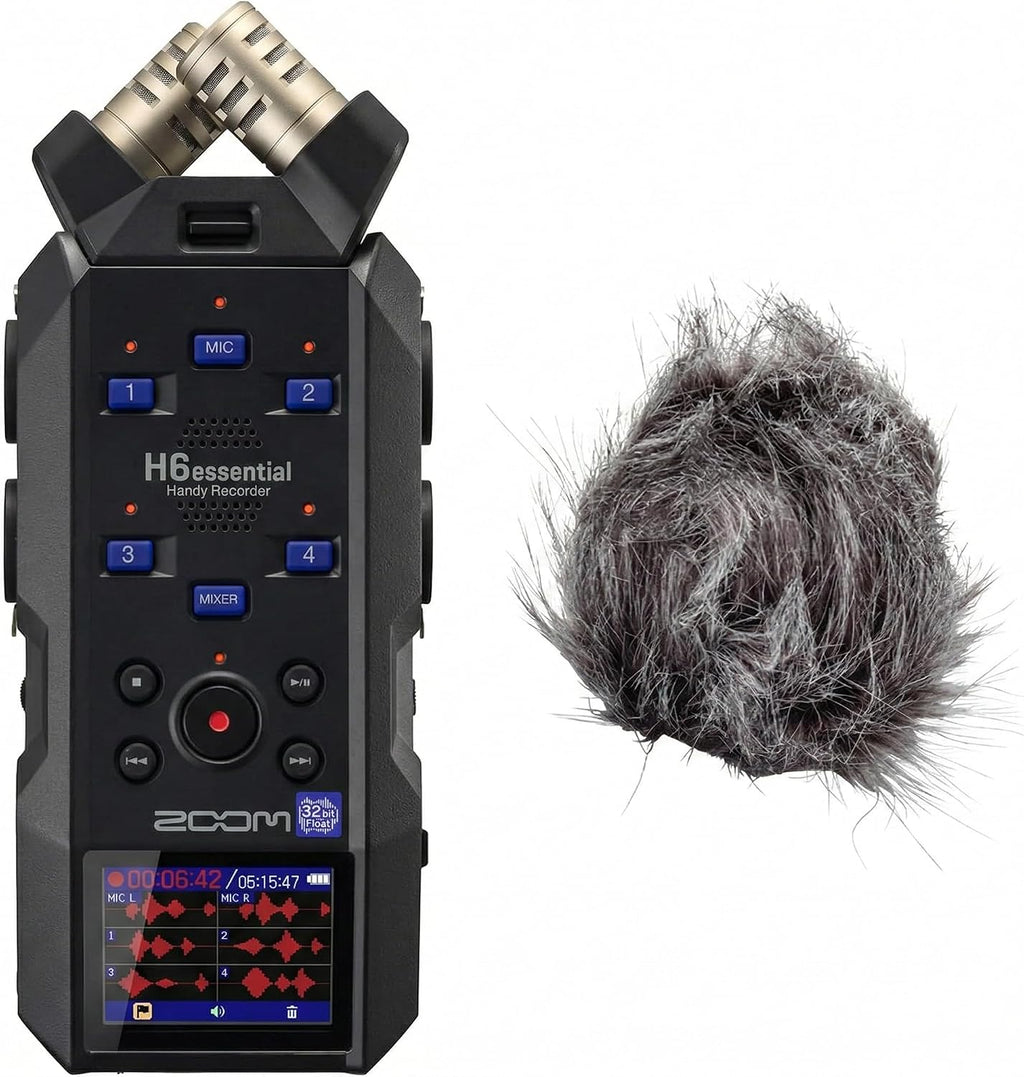 Zoom H6essential 6-Track 32-Bit Float Portable Audio Recorder Bundle with WSH-4E Hairy Windscreen (H6essential + Windscreen)
